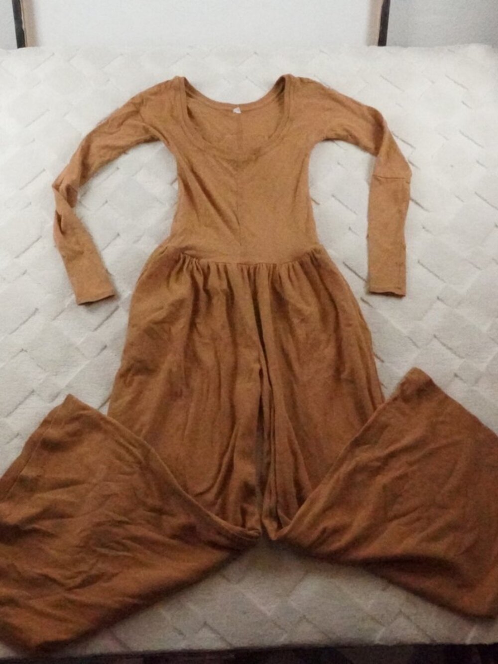 FREE PEOPLE FP MOVEMENT CAMEL HOT SHOT SCOOP NECK WIDE LEG ONE PIECE JUMPSUIT XS - Picture 3 of 15